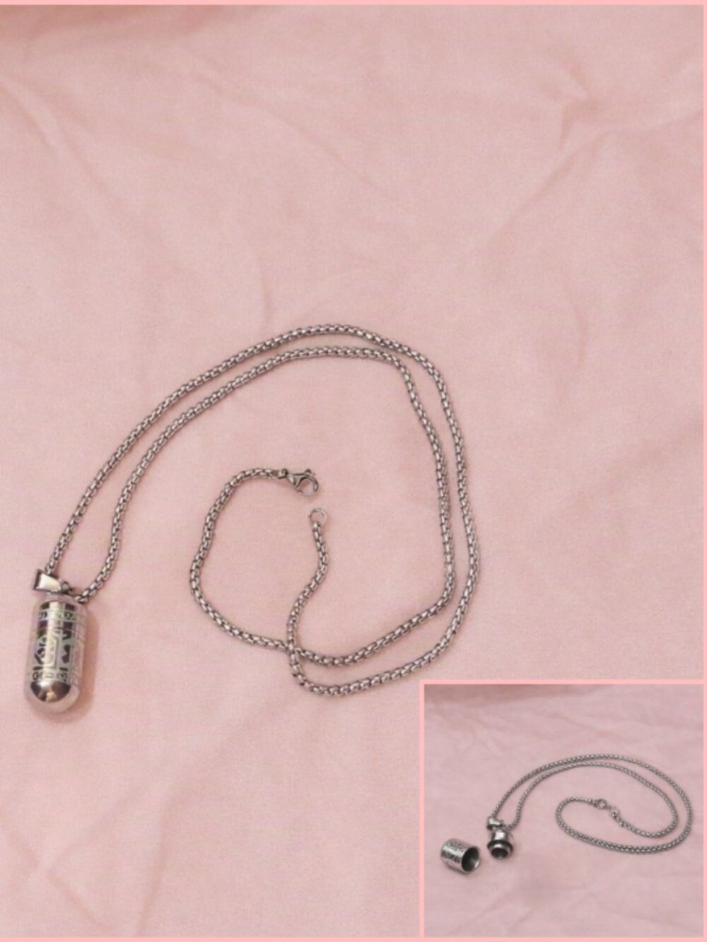 Om Mani Padme Hum Buddhist Mantra Pendant Necklace Mini Bottle Stainless Steel